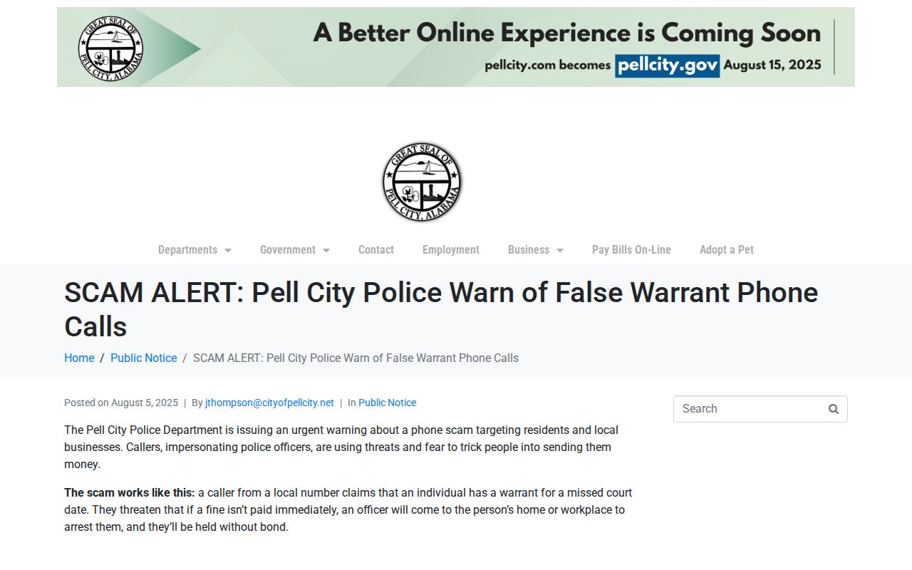 Pell City criminal records false warrant call alert